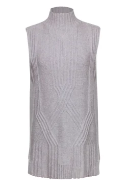 Lafayette 148 - Grey Cable Knit Sleeveless Mock Turtleneck Sweater Sz S
