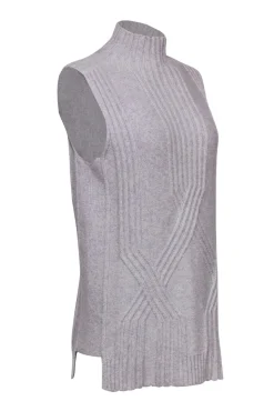 Lafayette 148 - Grey Cable Knit Sleeveless Mock Turtleneck Sweater Sz S