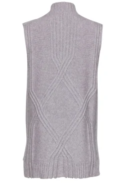 Lafayette 148 - Grey Cable Knit Sleeveless Mock Turtleneck Sweater Sz S