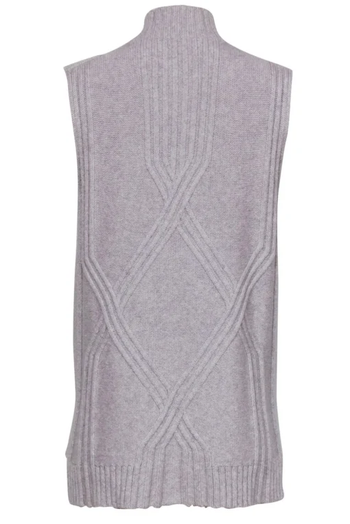 Lafayette 148 - Grey Cable Knit Sleeveless Mock Turtleneck Sweater Sz S