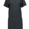 Lafayette 148 - Grey Short Sleeve Drop Waist Midi Dress Sz M