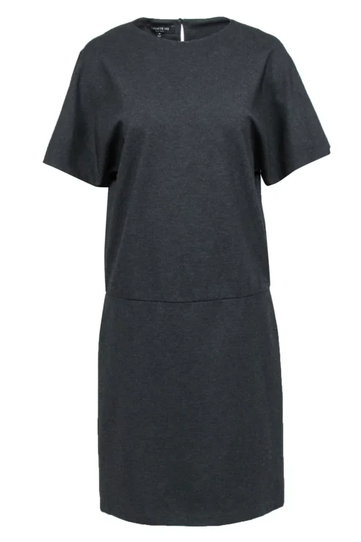 Lafayette 148 - Grey Short Sleeve Drop Waist Midi Dress Sz M