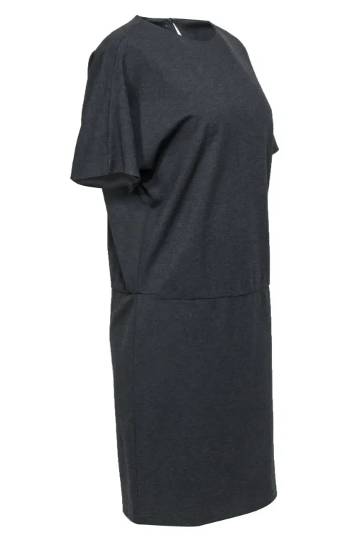 Lafayette 148 - Grey Short Sleeve Drop Waist Midi Dress Sz M