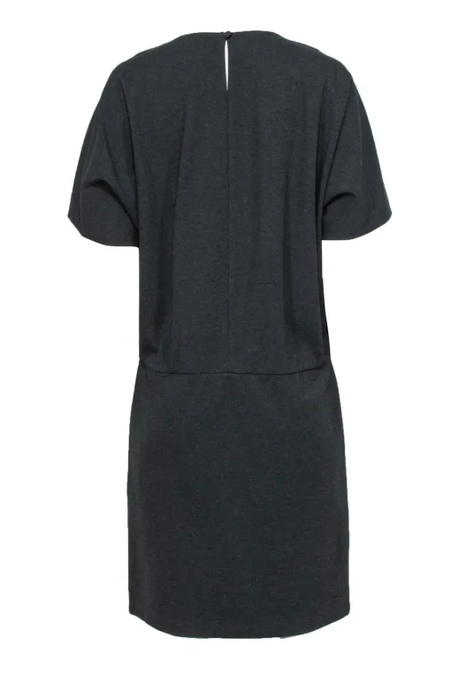 Lafayette 148 - Grey Short Sleeve Drop Waist Midi Dress Sz M