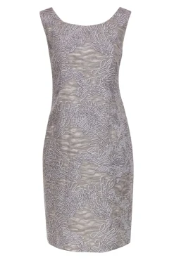 Lafayette 148 - Grey Sleeveless Squiggle Pattern Sheath Dress Sz 12