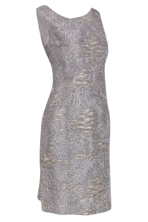 Lafayette 148 - Grey Sleeveless Squiggle Pattern Sheath Dress Sz 12