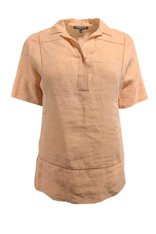 Lafayette 148 - Light Peach Linen Short Sleeve Shirt Sz P