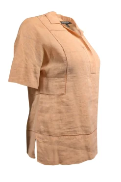 Lafayette 148 - Light Peach Linen Short Sleeve Shirt Sz P