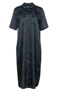 Lafayette 148 - Navy & Green Polka Dot Midi Shirt Dress Sz M