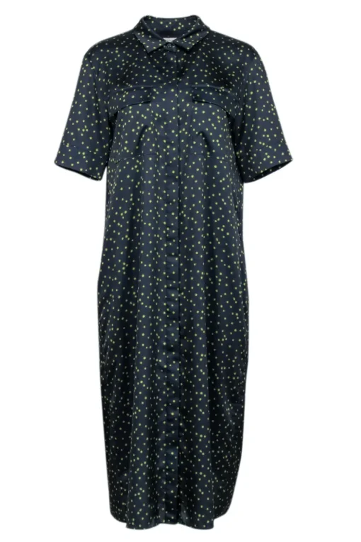 Lafayette 148 - Navy & Green Polka Dot Midi Shirt Dress Sz M