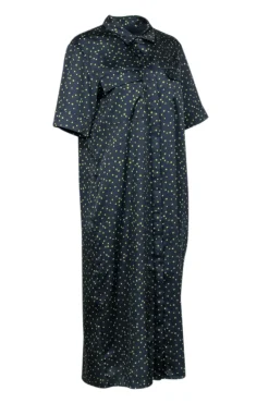 Lafayette 148 - Navy & Green Polka Dot Midi Shirt Dress Sz M