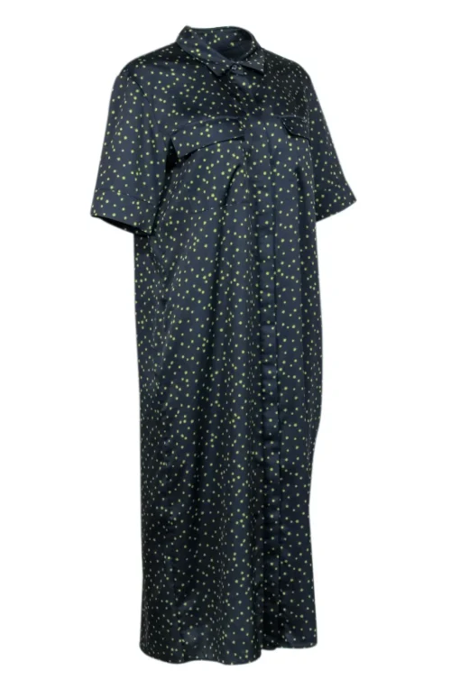 Lafayette 148 - Navy & Green Polka Dot Midi Shirt Dress Sz M