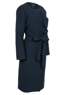 Lafayette 148 - Navy Ruffled Longline Belted Wool Coat Sz XL
