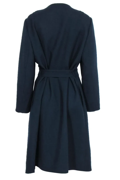 Lafayette 148 - Navy Ruffled Longline Belted Wool Coat Sz XL