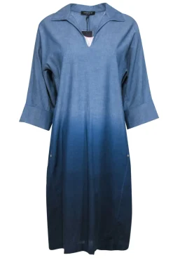 Lafayette 148 - Ombre Blue Chambray Batwing Shift Dress Sz M