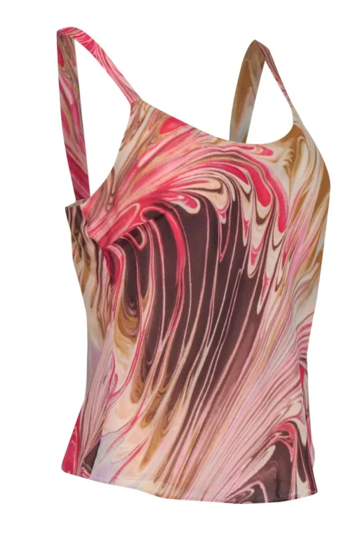 Lafayette 148 - Pink & Brown Marble Print Silk Tank Sz 4
