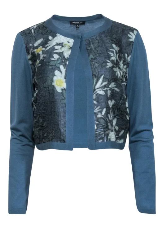 Lafayette 148 - Teal Floral Brocade Cardigan Sz M