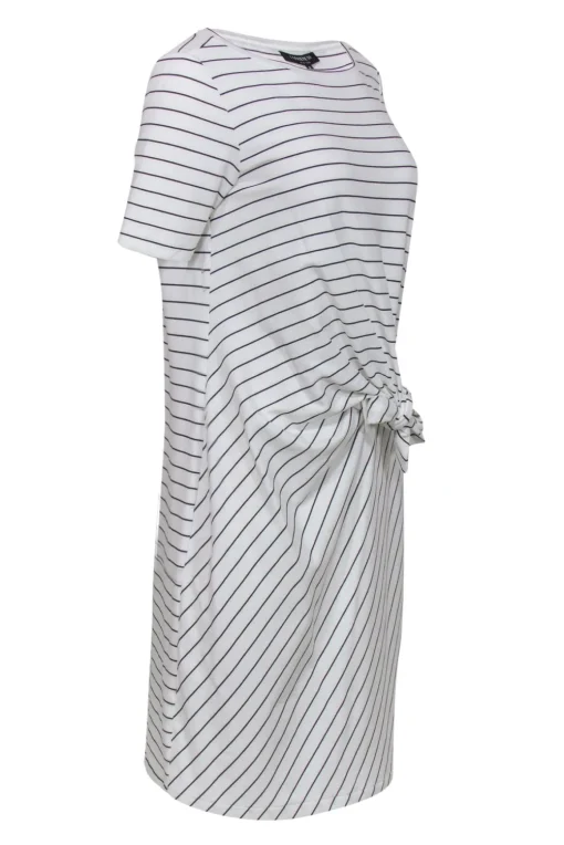 Lafayette 148 - White & Black Striped Tied T-Shirt Dress Sz M