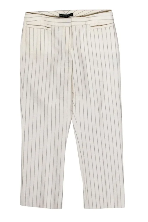 Lafayette 148 - White Pinstriped Cropped Cotton Blend Trousers Sz 4