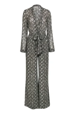 L'Agence - Beige & Black Snake Print Long Sleeve Jumpsuit Sz 2