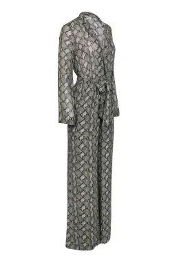 L'Agence - Beige & Black Snake Print Long Sleeve Jumpsuit Sz 2