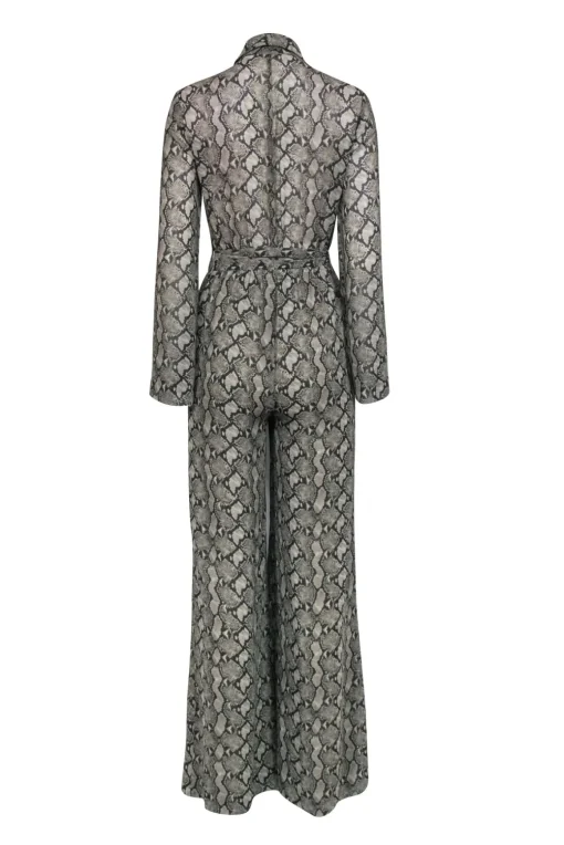 L'Agence - Beige & Black Snake Print Long Sleeve Jumpsuit Sz 2