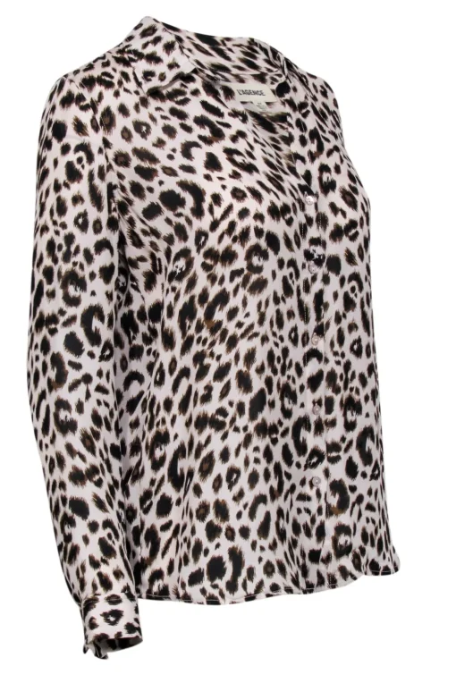 L'Agence - Beige & Brown Leopard Print Button Up Blouse Sz S