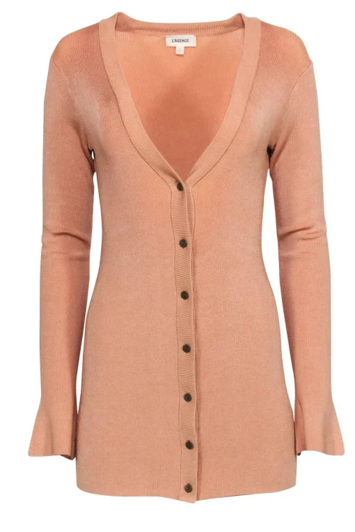 L'Agence - Beige Ribbed Knit Cardigan Sz XS