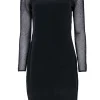 L’Agence - Black Suede Textured Silk Dress w/ Mesh Sleeves Sz M