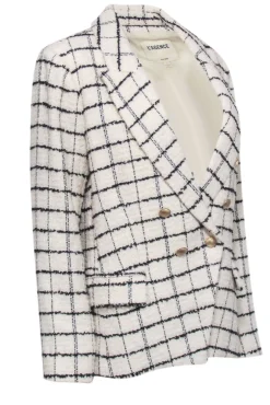 L'Agence - Ivory & Black Plaid Tweed Double Breasted Button Blazer Sz 10