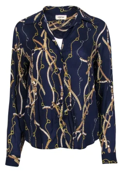 L’Agence - Navy Horse Bridle Printed Button-Up Blouse Sz M