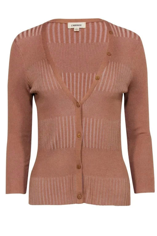 L'Agence - Tan Ribbed Cardigan Sz S