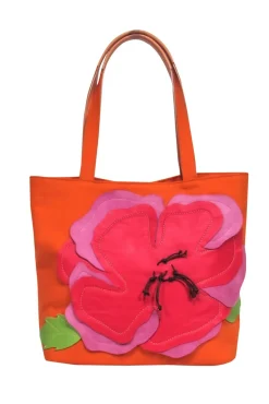 Lamarthe - Small Orange Canvas Tote w/ Floral Applique