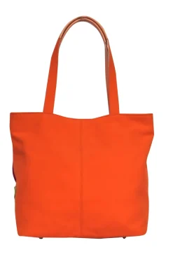 Lamarthe - Small Orange Canvas Tote w/ Floral Applique