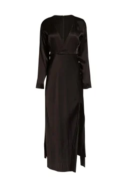 Lapointe - Black Satin Long Sleeve Dress w/ Slit Sz 2
