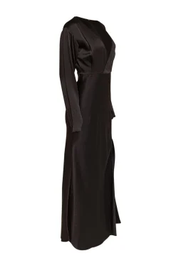Lapointe - Black Satin Long Sleeve Dress w/ Slit Sz 2