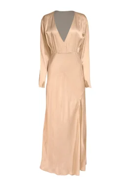 Lapointe - Cream Satin Long Sleeve Dress w/ Slit Sz 6