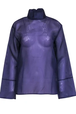 Lapointe - Dark Purple Silk Sheer Zipper Back Top Sz 6