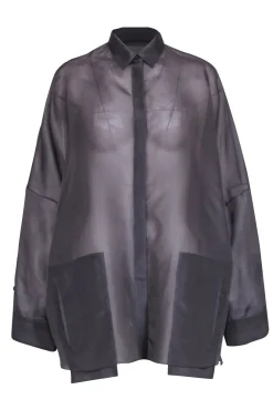 Lapointe - Grey Silk Sheer Button-Up Oversized Blouse Sz S
