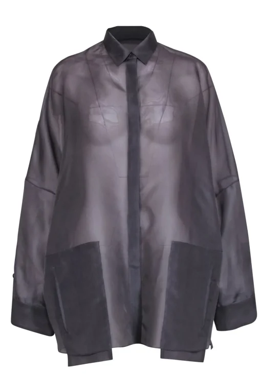 Lapointe - Grey Silk Sheer Button-Up Oversized Blouse Sz S