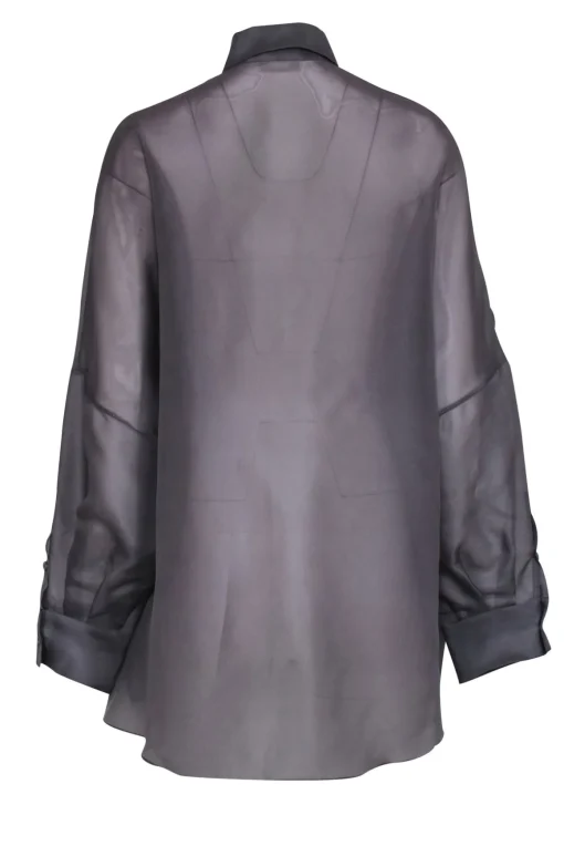 Lapointe - Grey Silk Sheer Button-Up Oversized Blouse Sz S