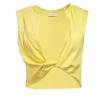 Lapointe - Light Yellow Satin Twist-Front Cropped Top Sz 8