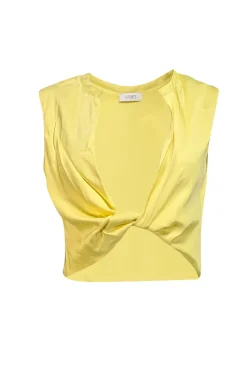 Lapointe - Light Yellow Satin Twist-Front Cropped Top Sz 8