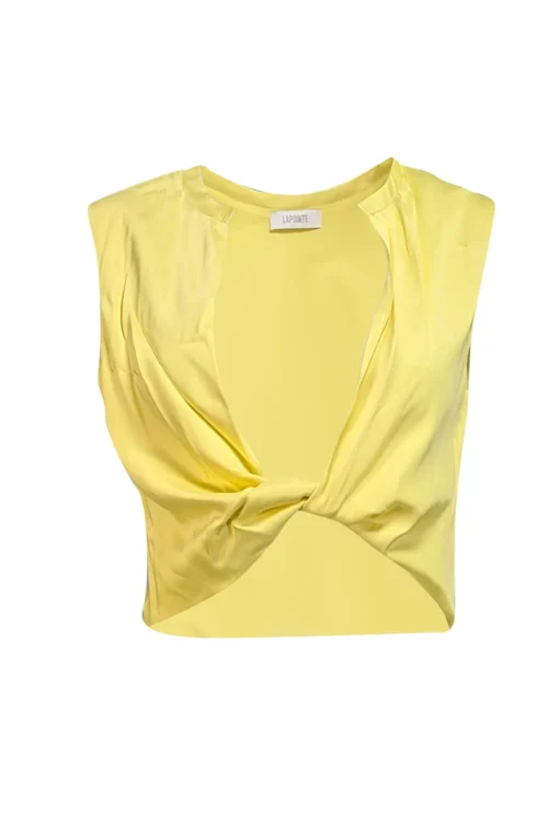 Lapointe - Light Yellow Satin Twist-Front Cropped Top Sz 8