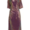 Lapointe - Pink-Gold Iridescent Sequin Ruched Side Dress Sz 8