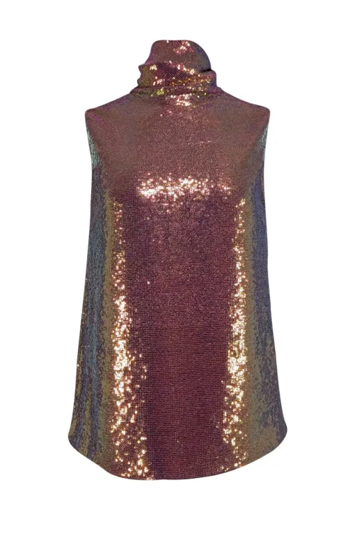 Lapointe - Pink-Gold Iridescent Sequin Draped Turtleneck Top Sz 6