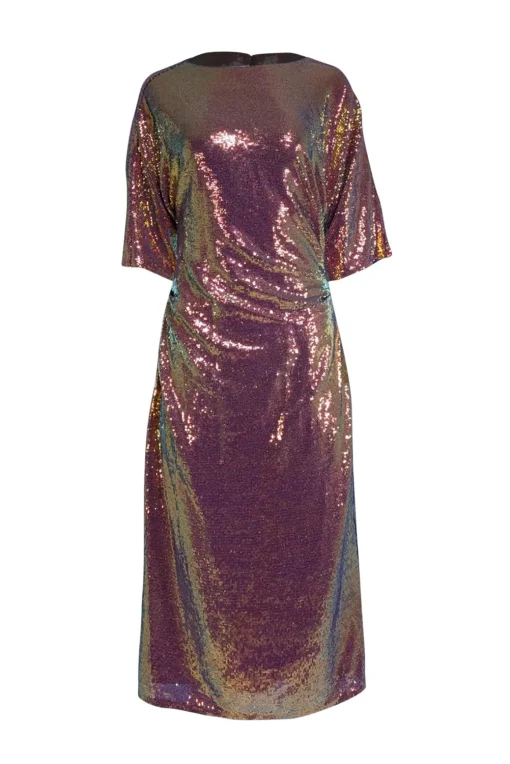 Lapointe - Pink-Gold Iridescent Sequin Ruched Side Dress Sz 8
