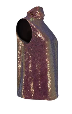 Lapointe - Pink-Gold Iridescent Sequin Draped Turtleneck Top Sz 6