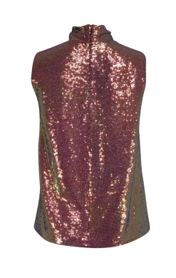 Lapointe - Pink-Gold Iridescent Sequin Draped Turtleneck Top Sz 6