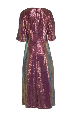 Lapointe - Pink-Gold Iridescent Sequin Ruched Side Dress Sz 8